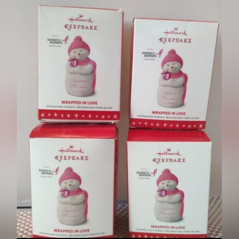 Hallmark Keepsake Christmas Ornaments Set of 4 Susan G. Komen Wrapped In Love